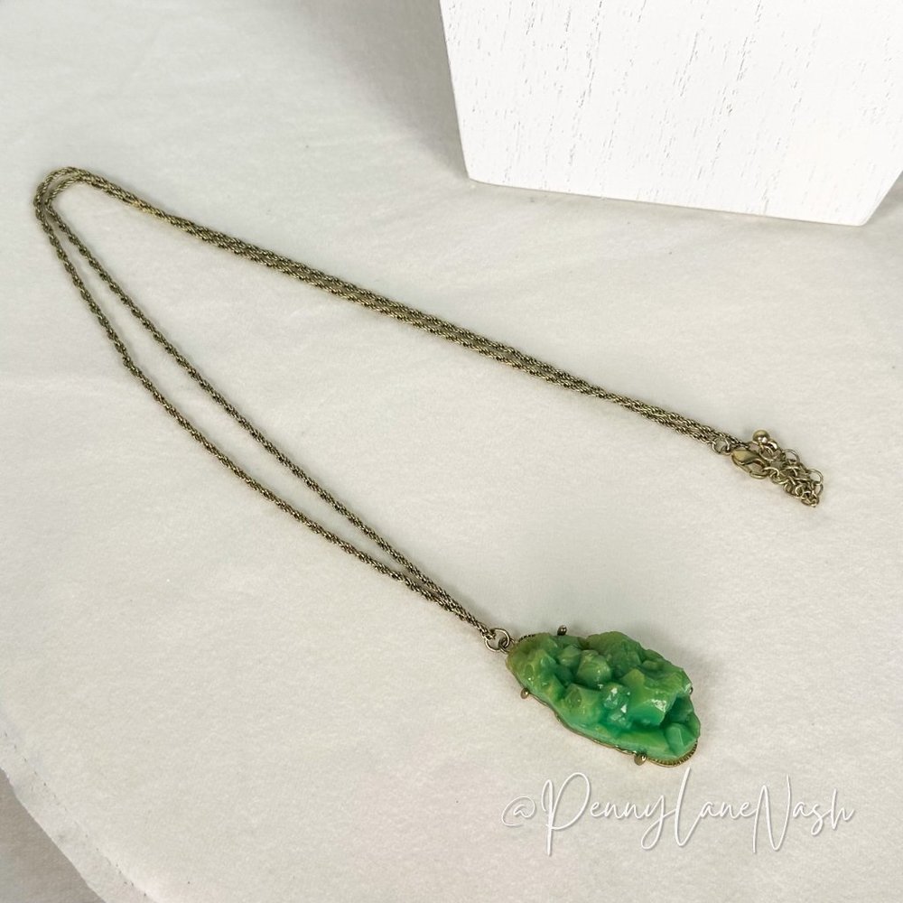 Vintage Raw Gem Elongated Pendant Golden Necklace - Picture 4 of 4